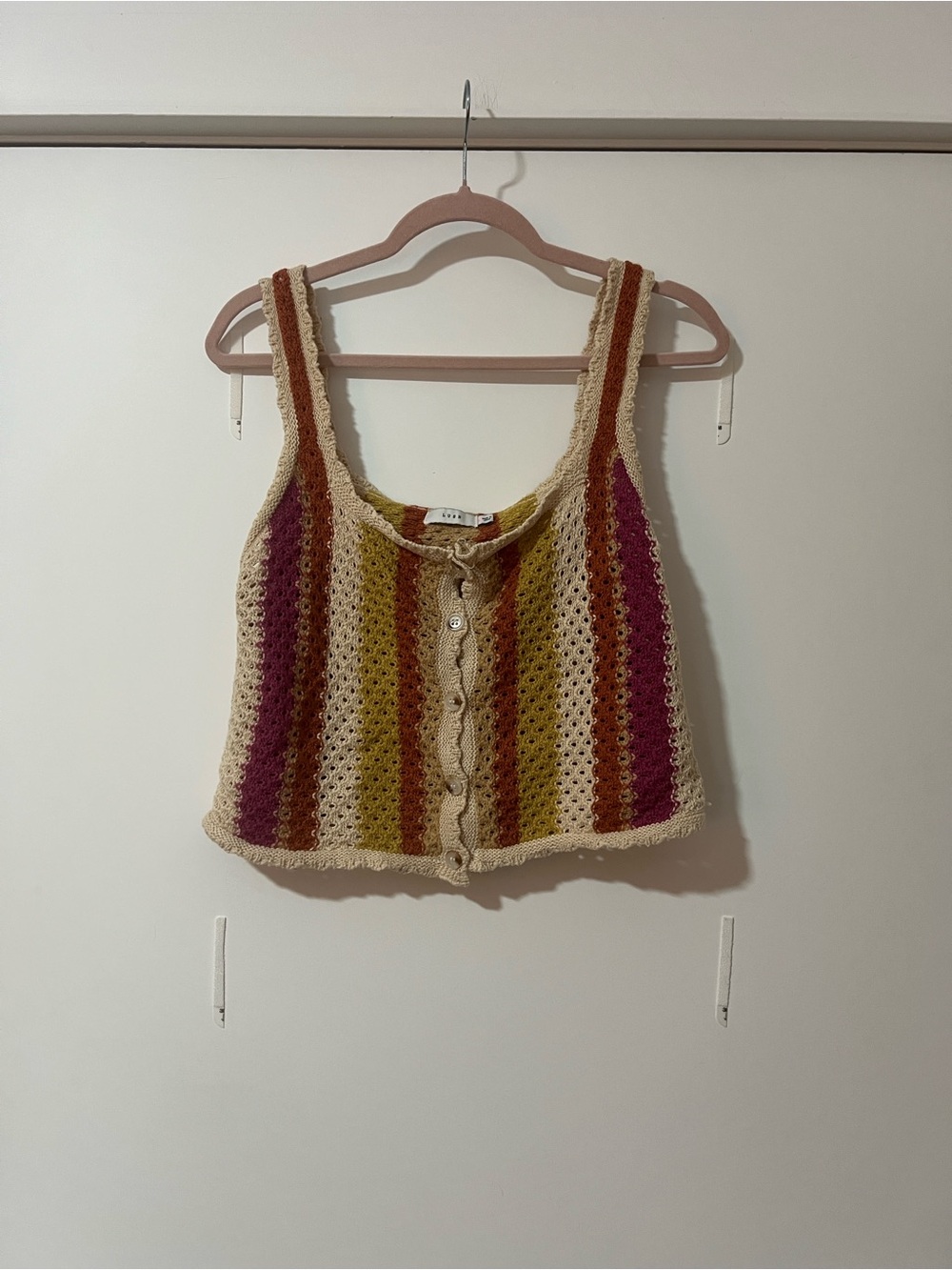 Lush Multicolor Striped Knit Sweater Vest Large Boho